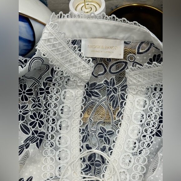 🆕 BRONX & BANCO 🧿 NWOT Santorini Long-Sleeve Tiered Floral Burnout Dress, Sz M - Picture 14 of 17